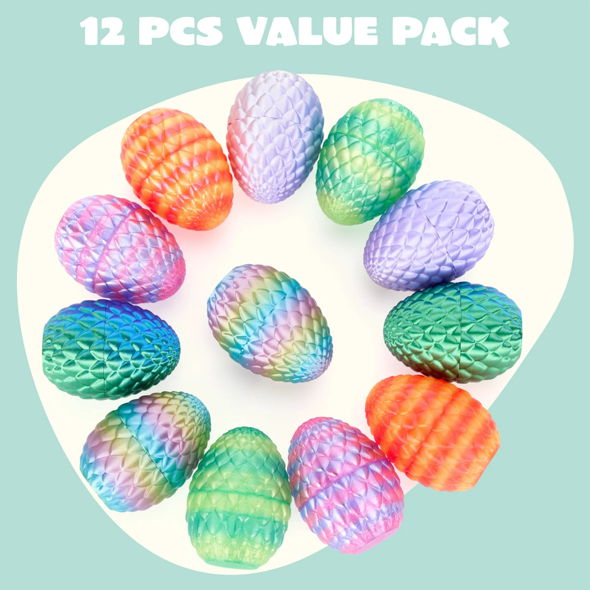 12 Pack 3D Printed Dragon Easter Eggs (Empty)