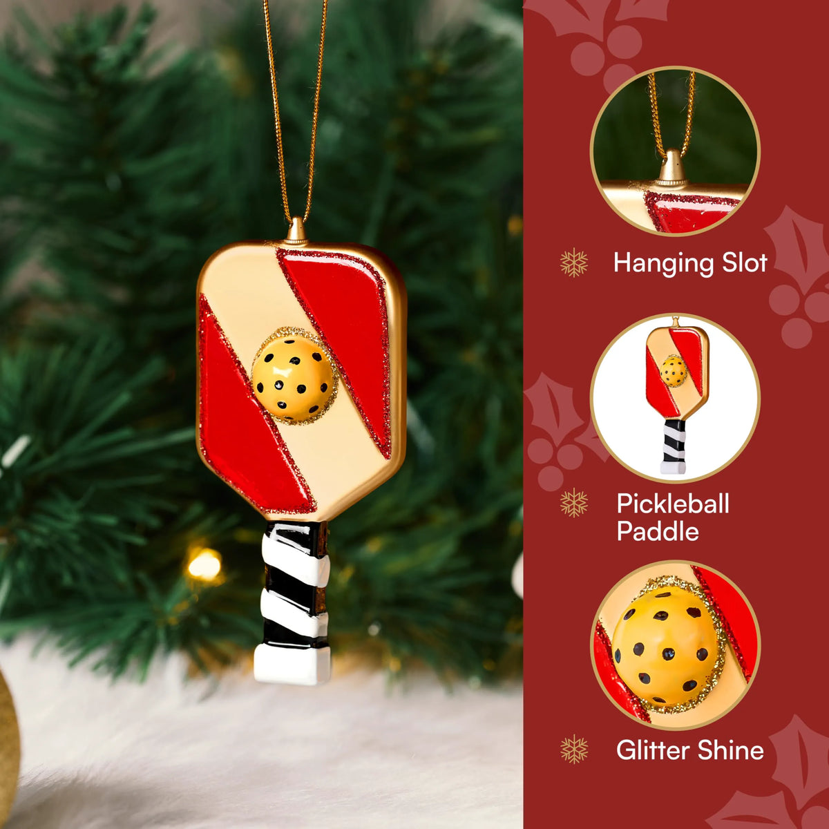 Christmas Pickleball Paddle Glass Ornament