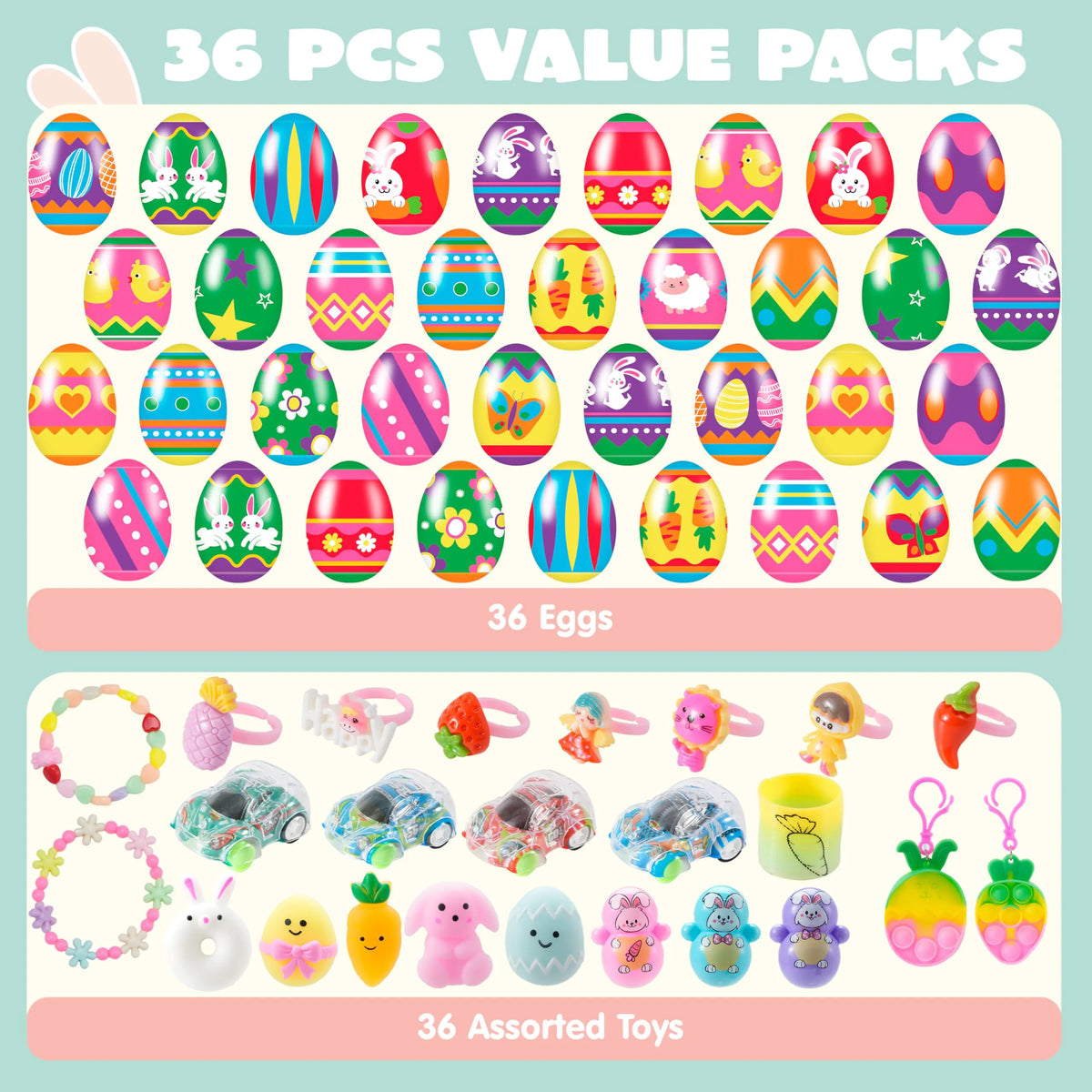 36 Prefilled Easter Eggs with Assorted Toys