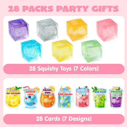 28 Valentine's Day Cards with Ice Cube Shaped Malt Sugar Squeeze Balls