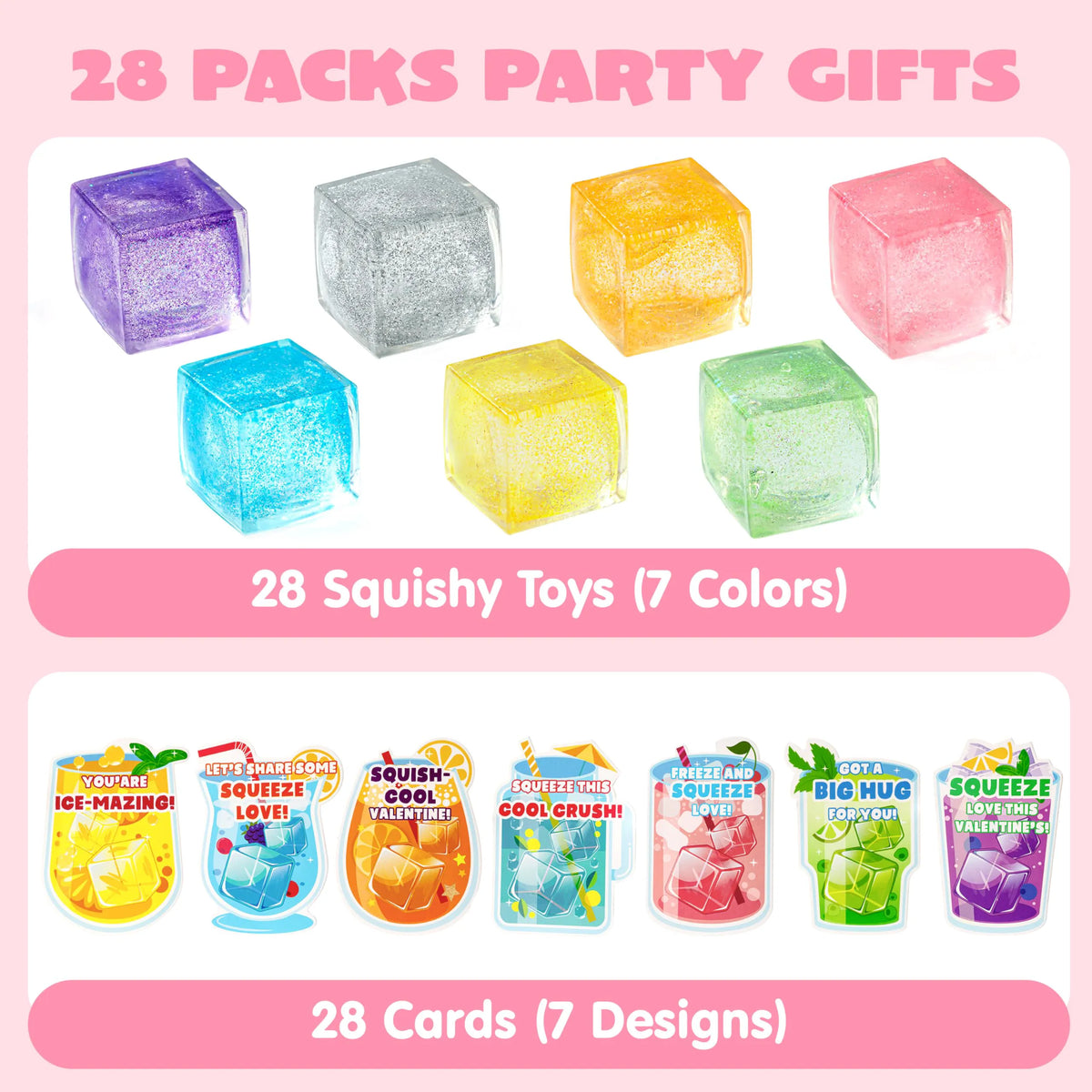 28 Valentine's Day Cards with Ice Cube Shaped Malt Sugar Squeeze Balls