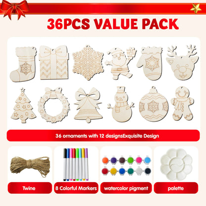 36-Pack Christmas Wooden Hanging Ornaments Craft Kit