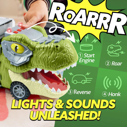 13-in-1 Dinosaur Transport Carrier Truck with Mini Car Set
