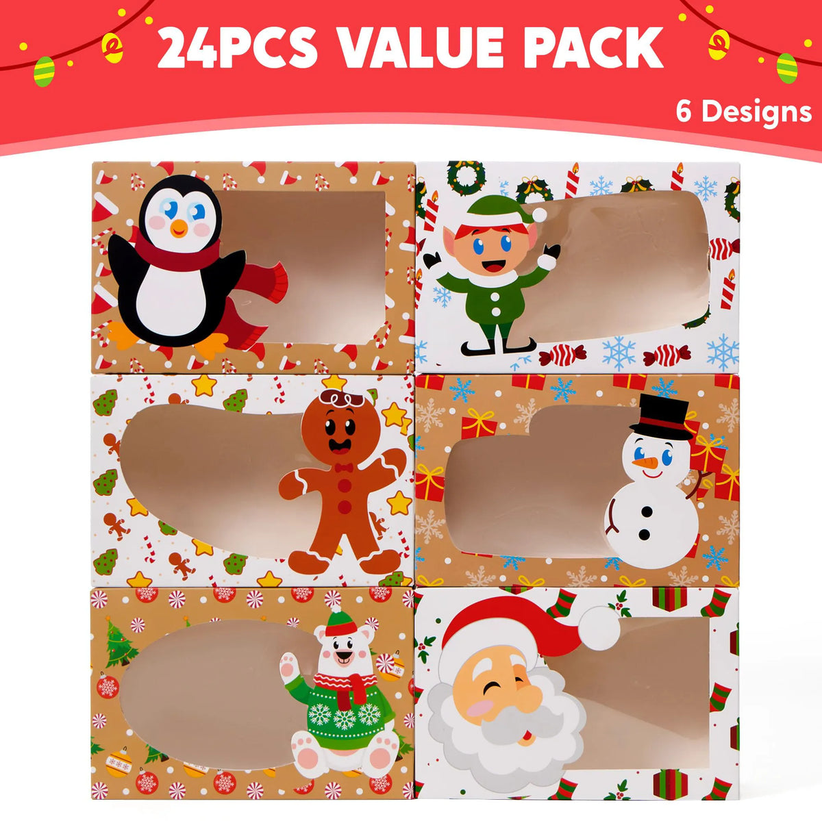 24 Pack Christmas Cookie Boxes with Window