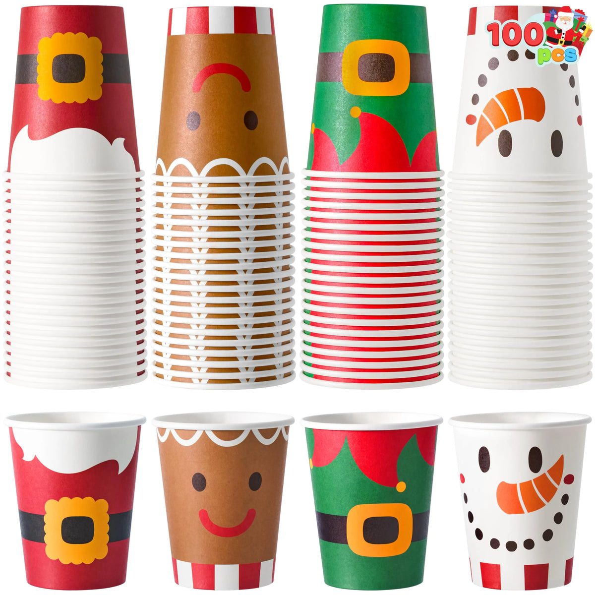 100 Pack 9oz Christmas Disposable Paper Cups