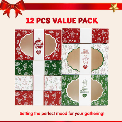 12-Pack Christmas Cookie Boxes for Gift Giving