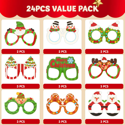 24 Pcs Christmas Paper Glasses