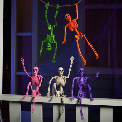 5 Pack Posable Halloween Skeleton Decorations, 16 Inches