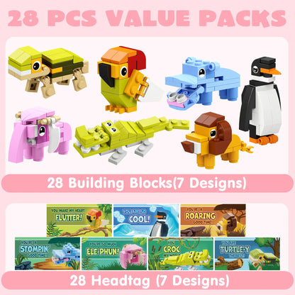 28-Piece Animal Building Blocks Set with Valentine's Day Cards for Kids