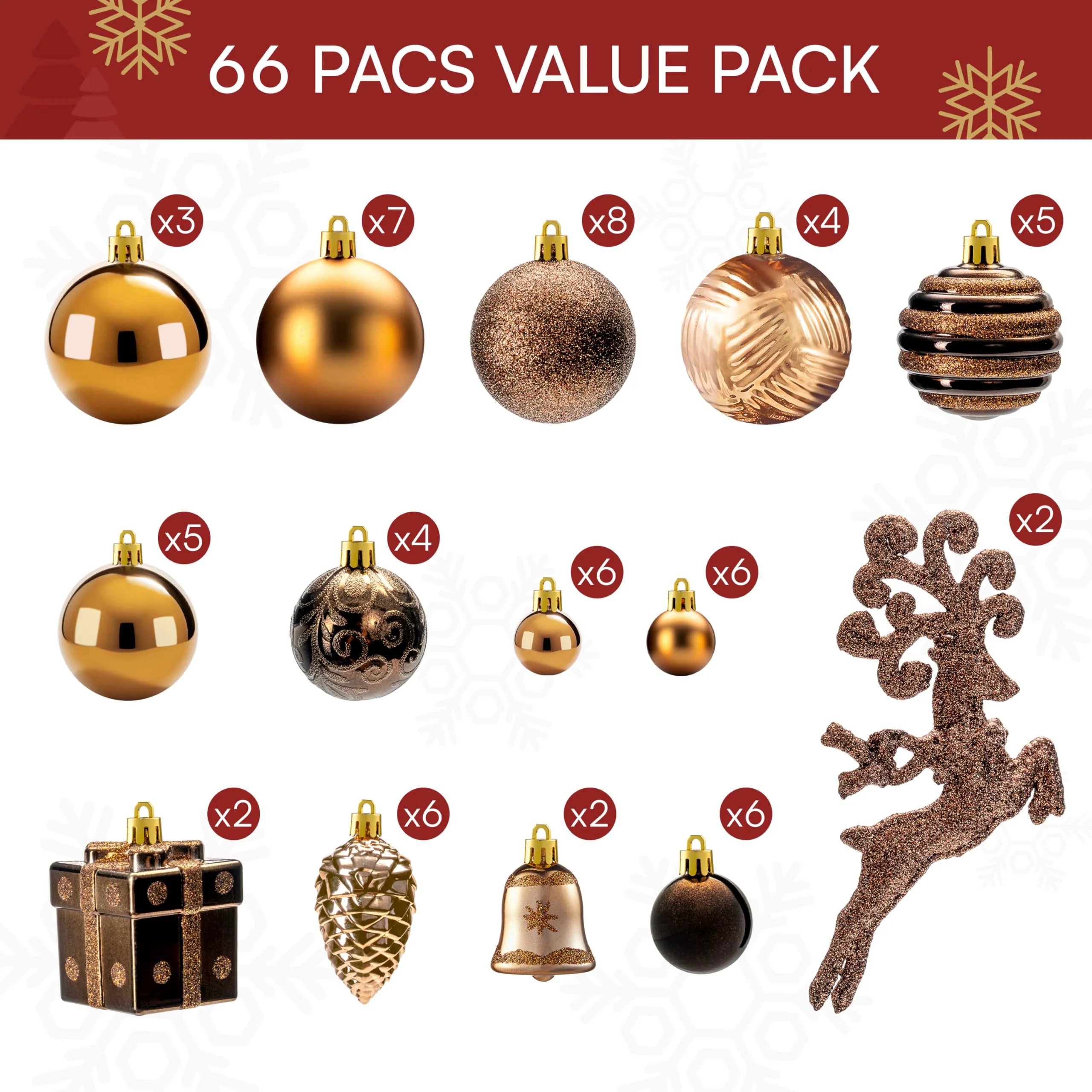 66-Piece Brown Christmas Ball Ornament Set