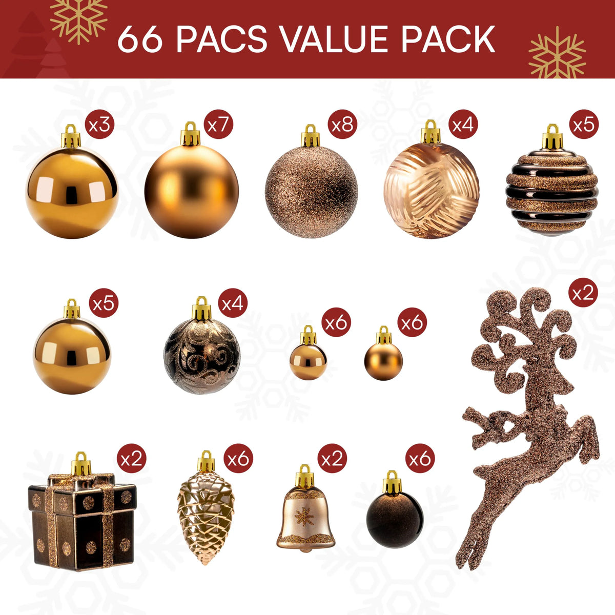 66-Piece Brown Christmas Ball Ornament Set