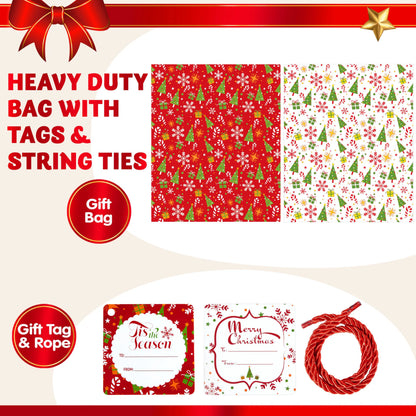2 Large Red & White Christmas Holiday Plastic Gift Bags