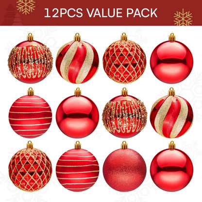 12-Piece Set of 3.15-Inch Red and Gold Christmas Ball Ornaments