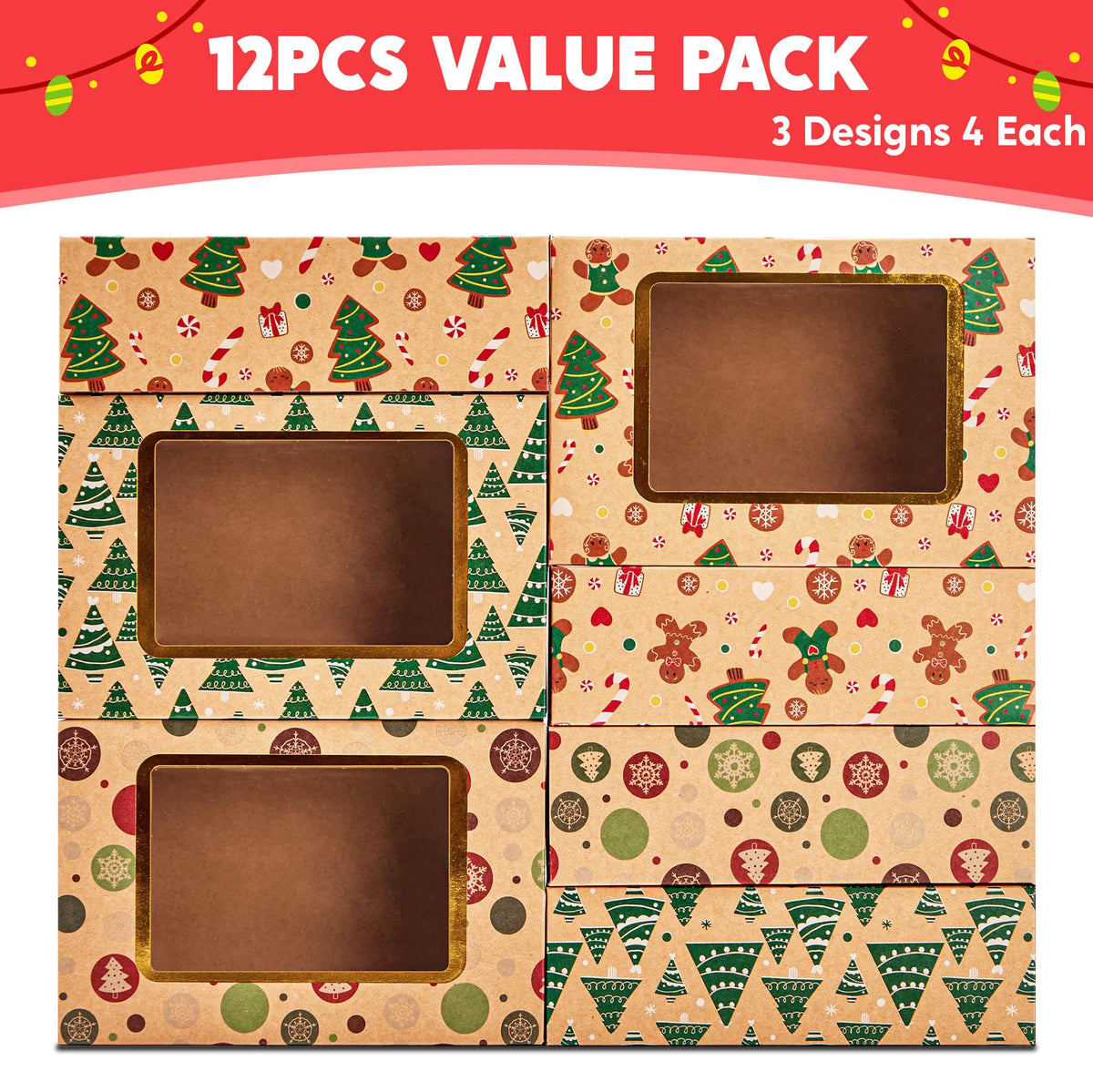 12 Foiled Christmas Cookie Boxes for Gift Giving