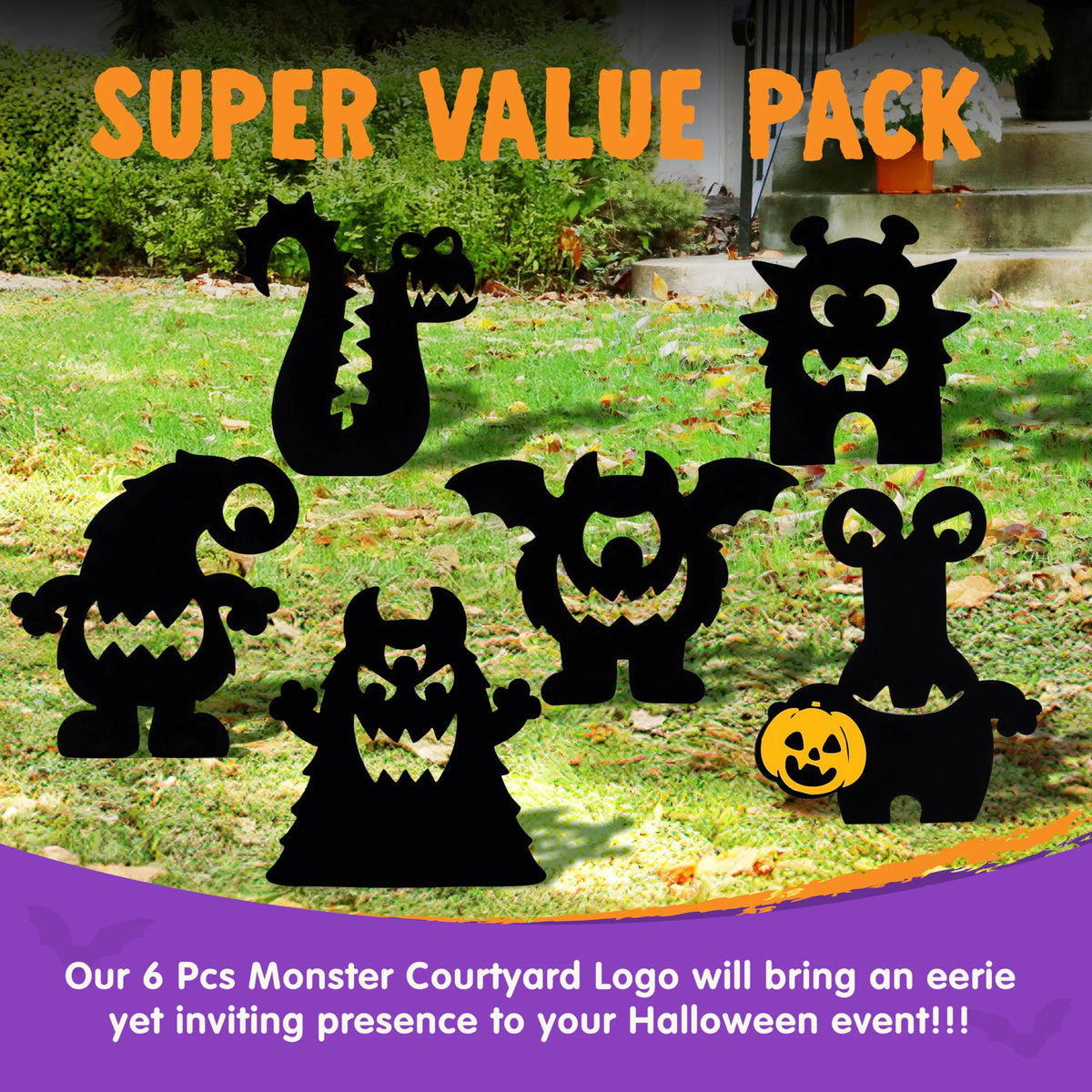 6-Pack Monster Yard Stakes for Halloween Lawn Decor