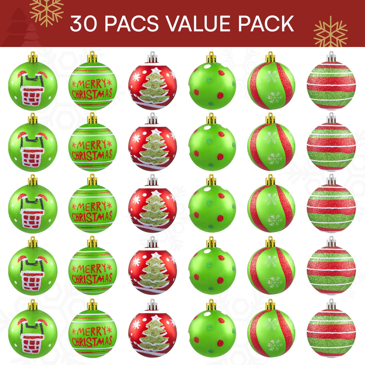 30-Piece Red and Green Christmas Ball Ornament Set, 2.36 Inches