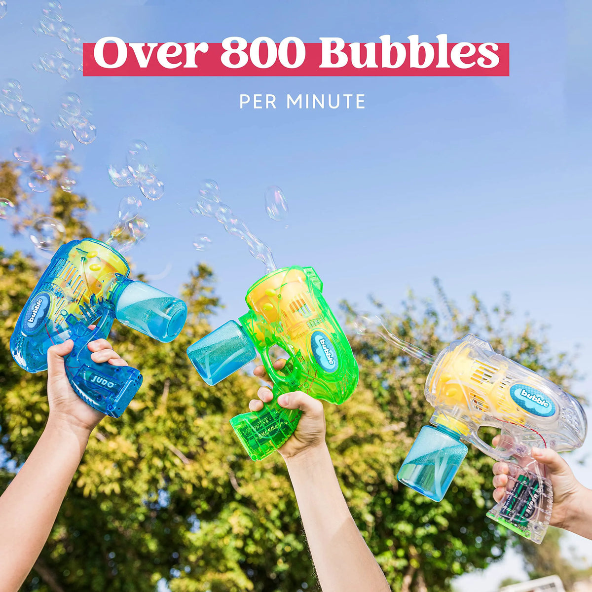 Bubble Gun Set - 3 Colors, 5 Built-in Wands