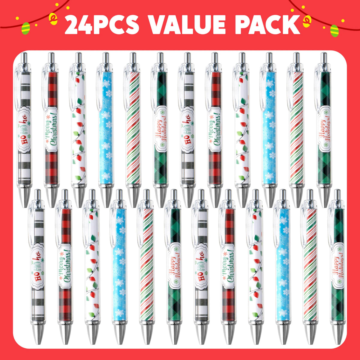 24 Pack Christmas Ballpoint Pens - Bulk