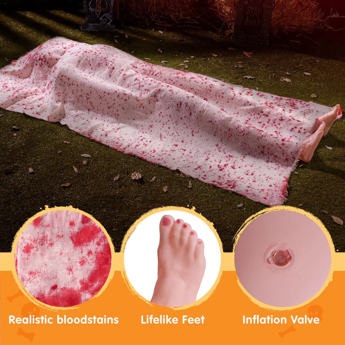 5-Foot Scary Inflatable Body with Covered Feet for Halloween