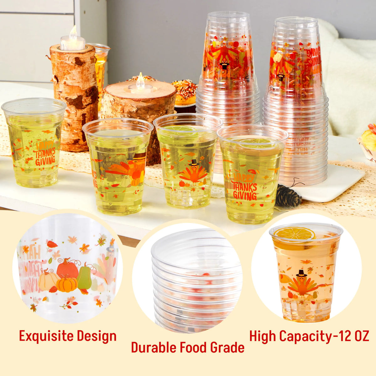 50 Disposable Thanksgiving Plastic Cups