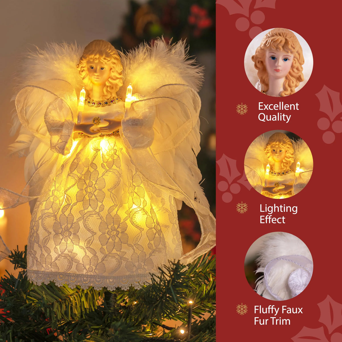 9-Inch Angel Christmas Tree Topper with Lights