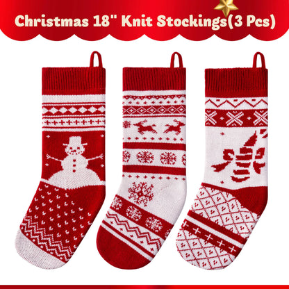 3 Pack 18" White Classic Knit Christmas Stockings