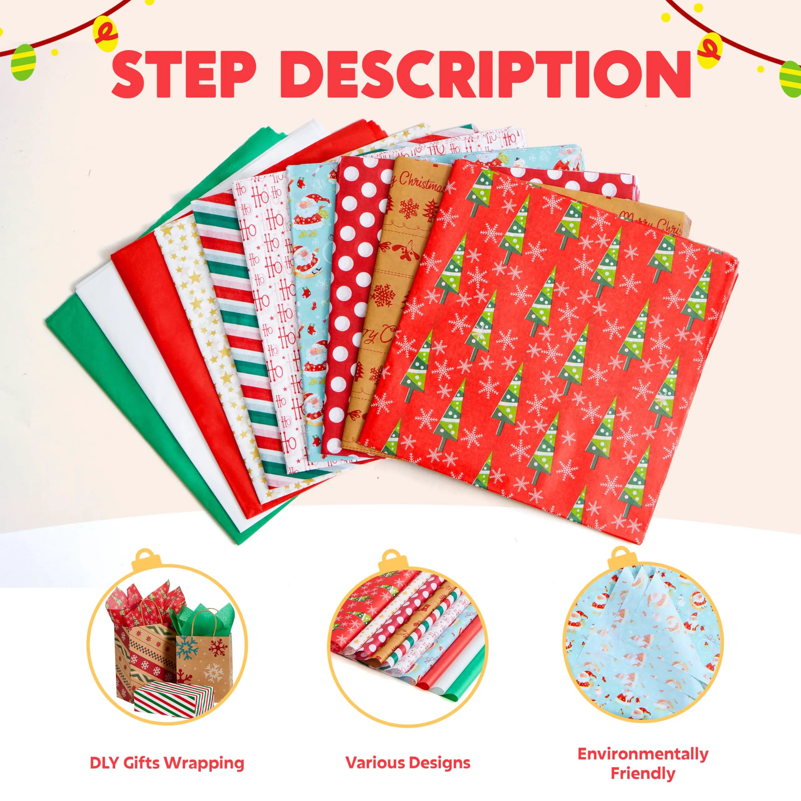 150 Sheets of Christmas Tissue Paper, Assorted Designs
