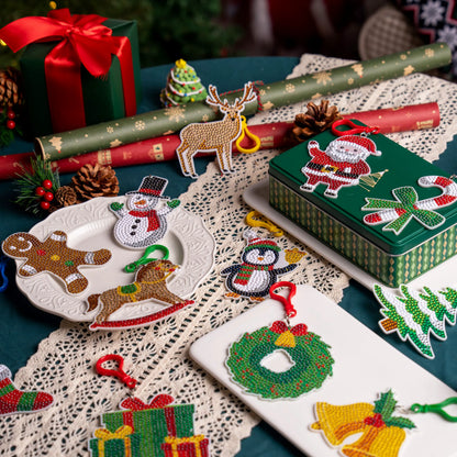 12 Pcs Christmas Diamond Art Ornaments Kit, 5D DIY Craft with Keychains for Kids