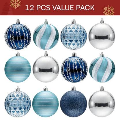 12-Piece 3.15-Inch Blue and Silver Christmas Ball Ornaments Set