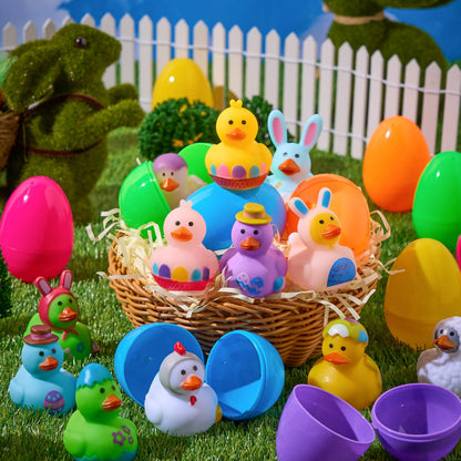 12 Prefilled Easter Eggs with Rubber Ducks Bath Toys