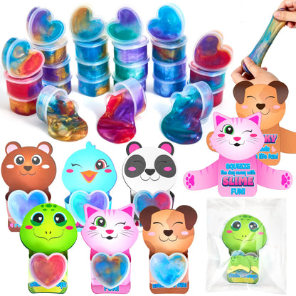 30 Valentine's Day Galaxy Slime Toys with Cute Themed Cards