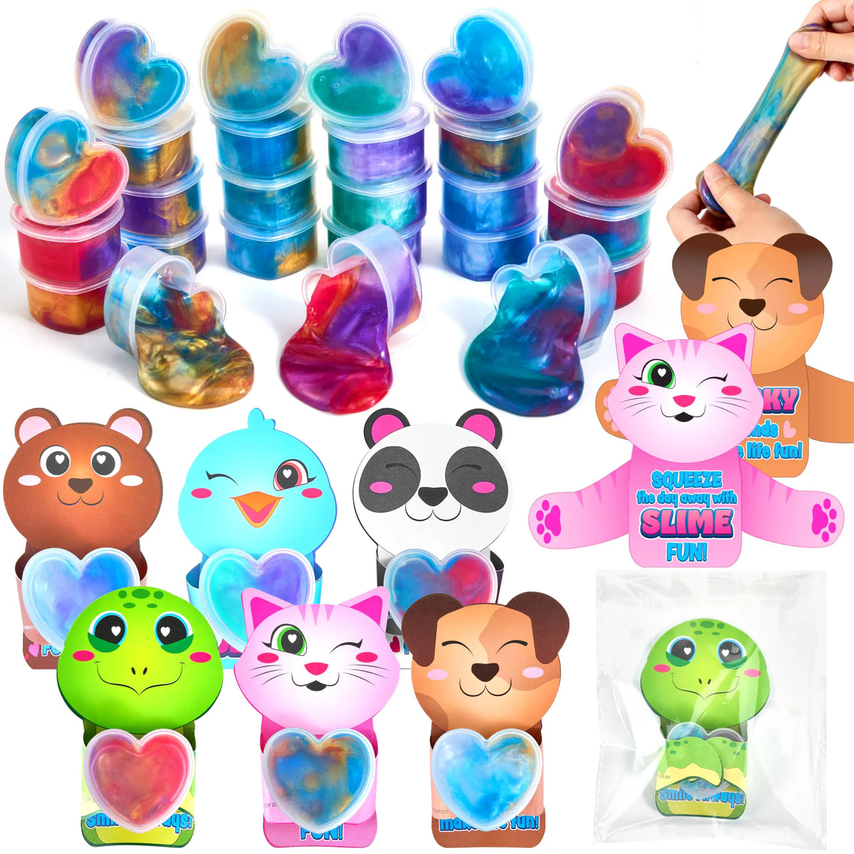 30 Valentine's Day Galaxy Slime Toys with Cute Themed Cards