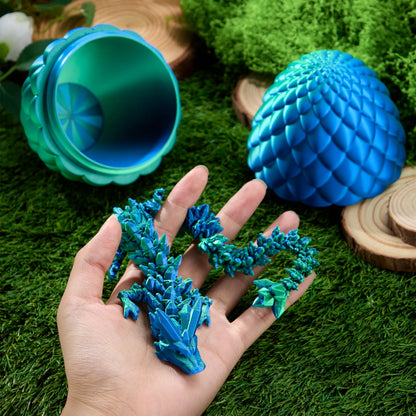 3D Printed Dragon Egg with 12" Laser Blue-Green Dragon Inside
