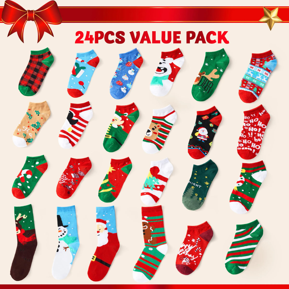 24 Days of Christmas Advent Calendar with Warm Cotton Socks for Adults