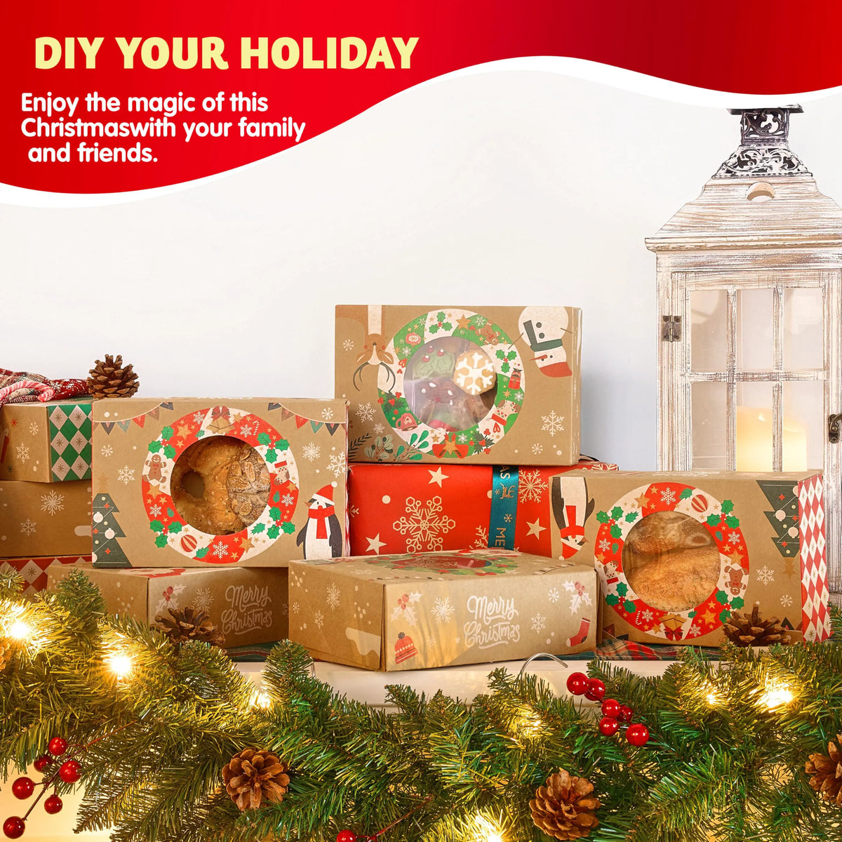 12-Pack Christmas Cookie Boxes for Gift Giving