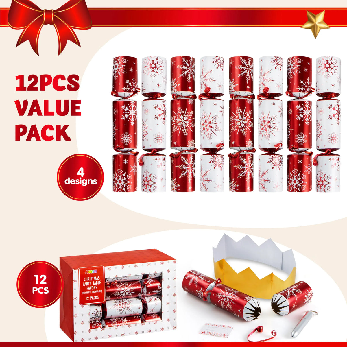Christmas Party Table Favors - Red White Snowflake (12 Pack)