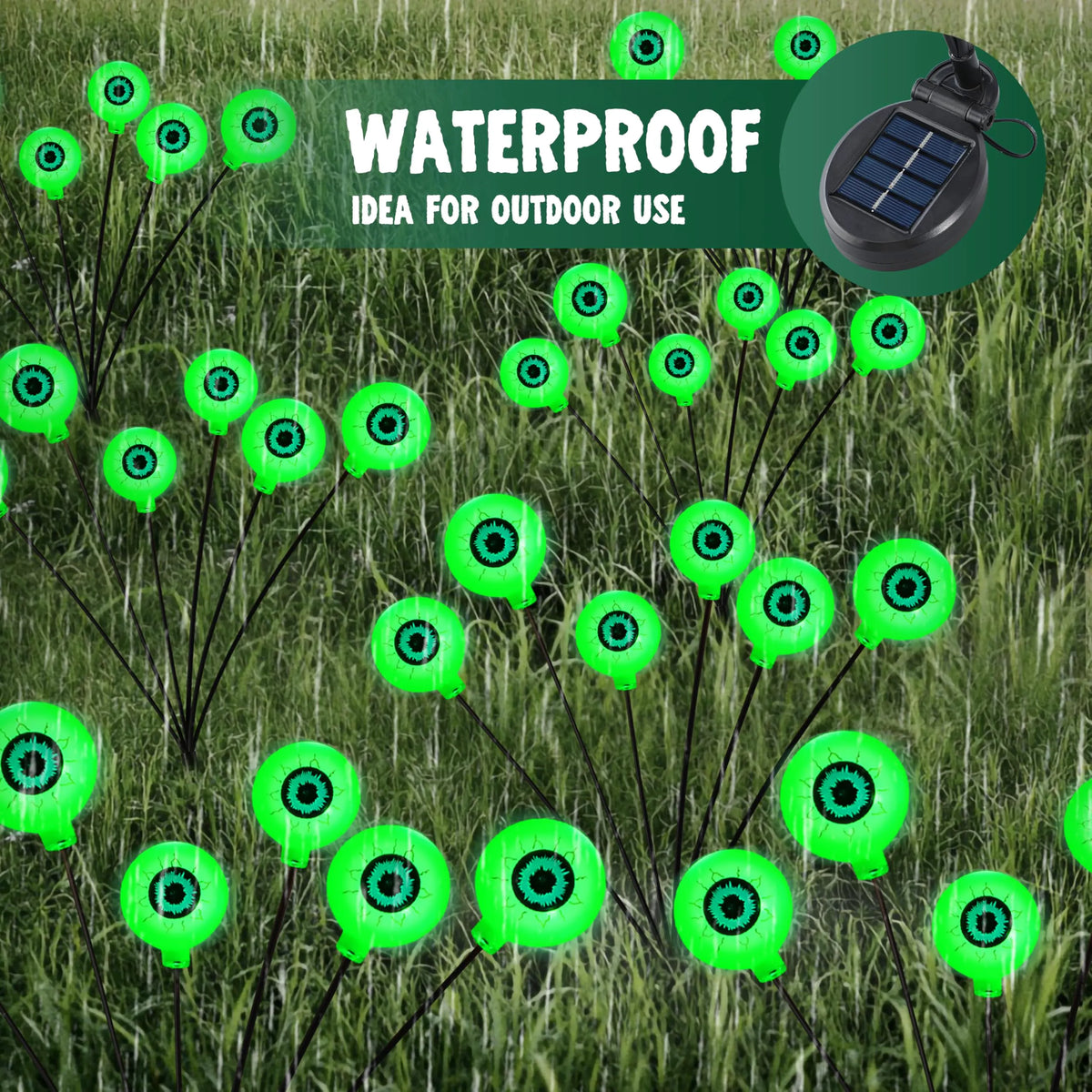 Spooky Green Solar Eyeball Lights for Outdoor Halloween Decor