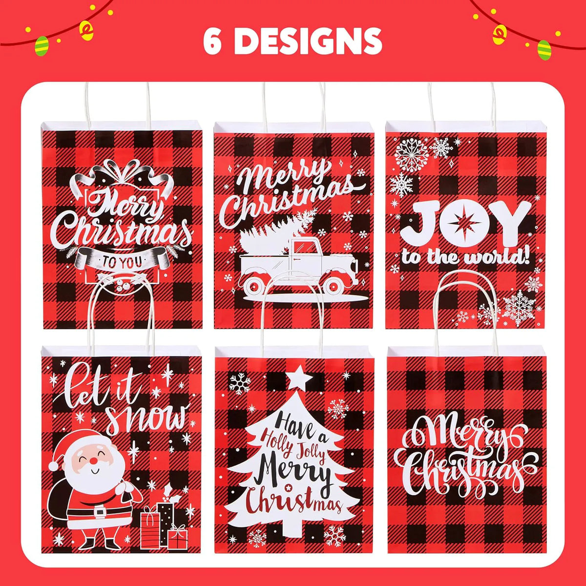 18 Pack Christmas White Kraft Bags with Handles