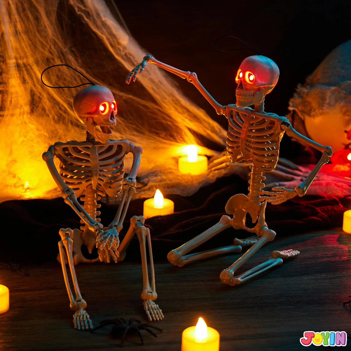 2 Pcs 16in Halloween Skeleton Decoration - Full Body Posable Hanging Skeletons