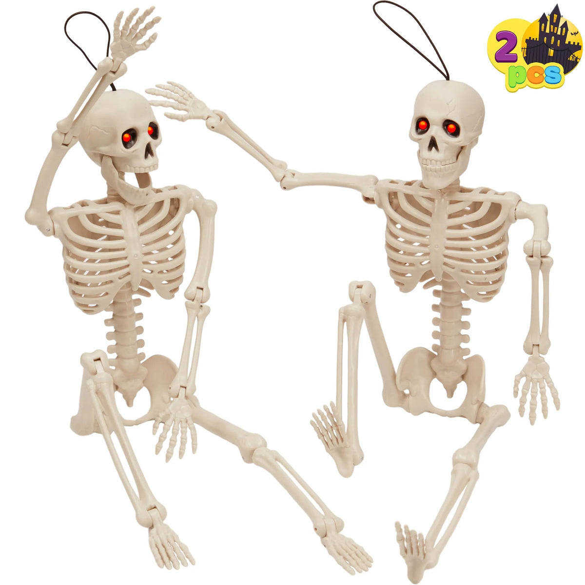 2 Pcs 16in Halloween Skeleton Decoration - Full Body Posable Hanging Skeletons