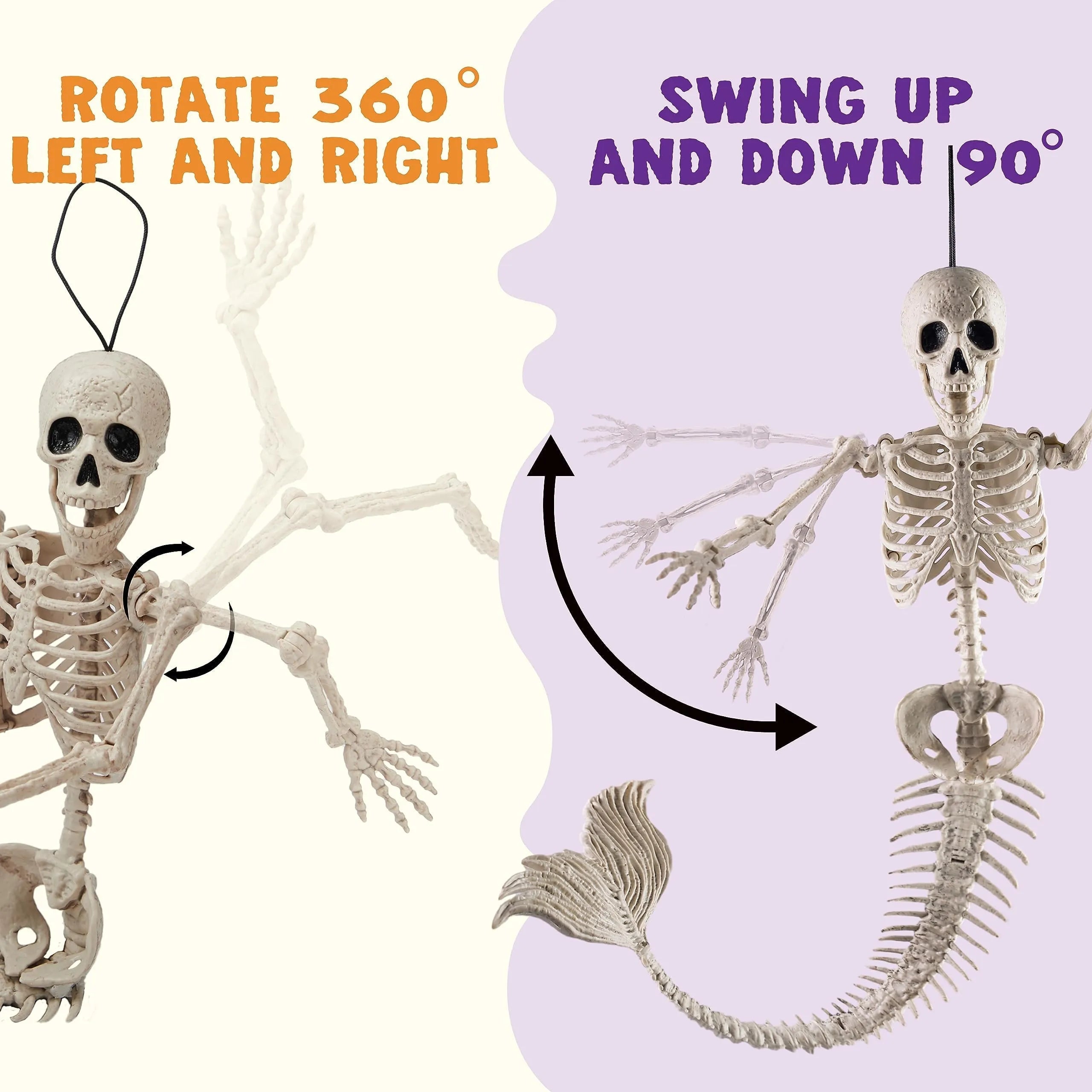 2 PCS 20-Inch Halloween Mermaid Skeleton Plastic Bones
