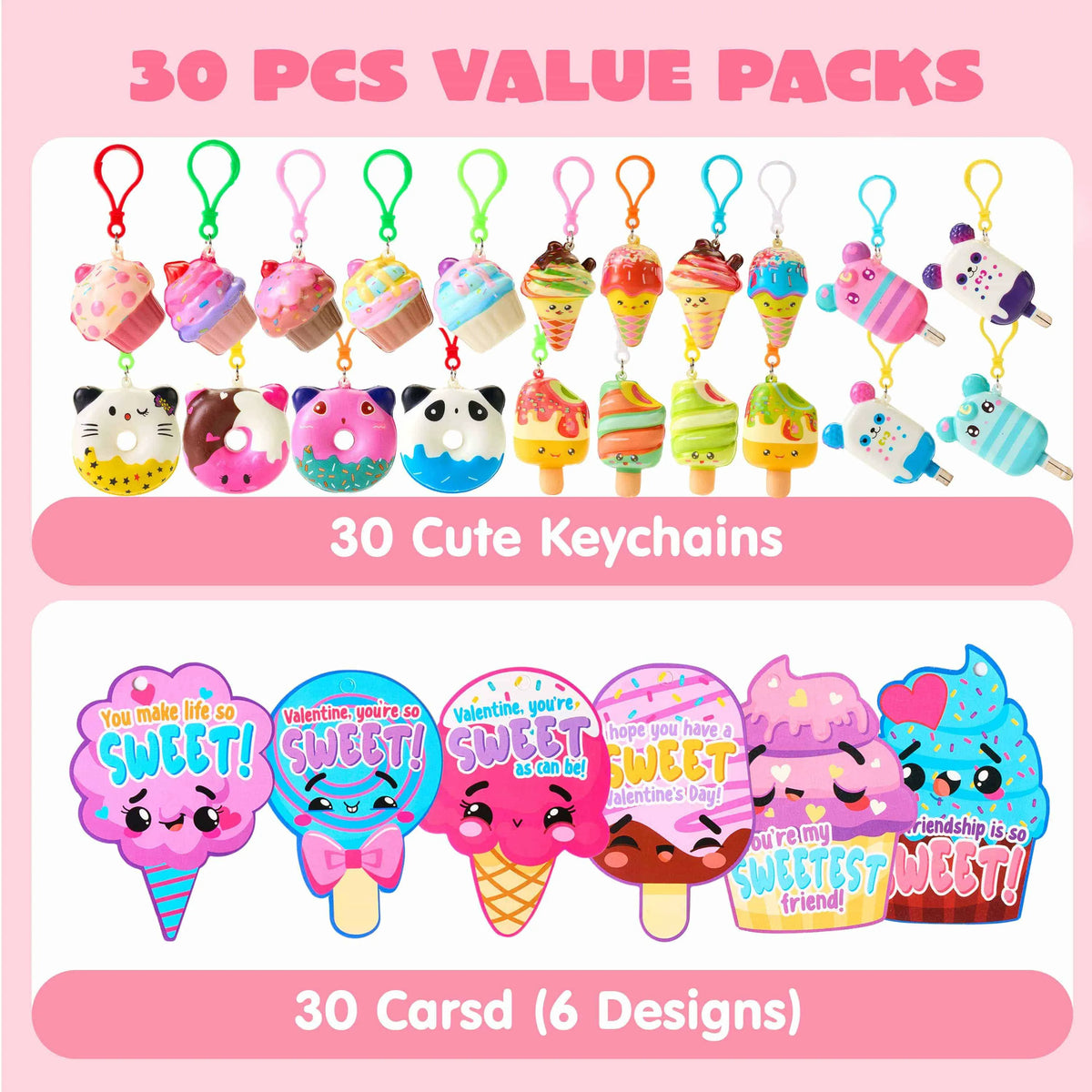 30 Cute Valentine's Day Keychains with Cards for Kids Gift Exchange