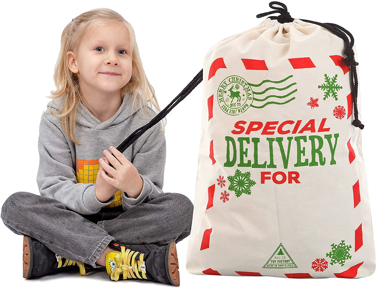 Large Santa Drawstring Bags, Set of 3