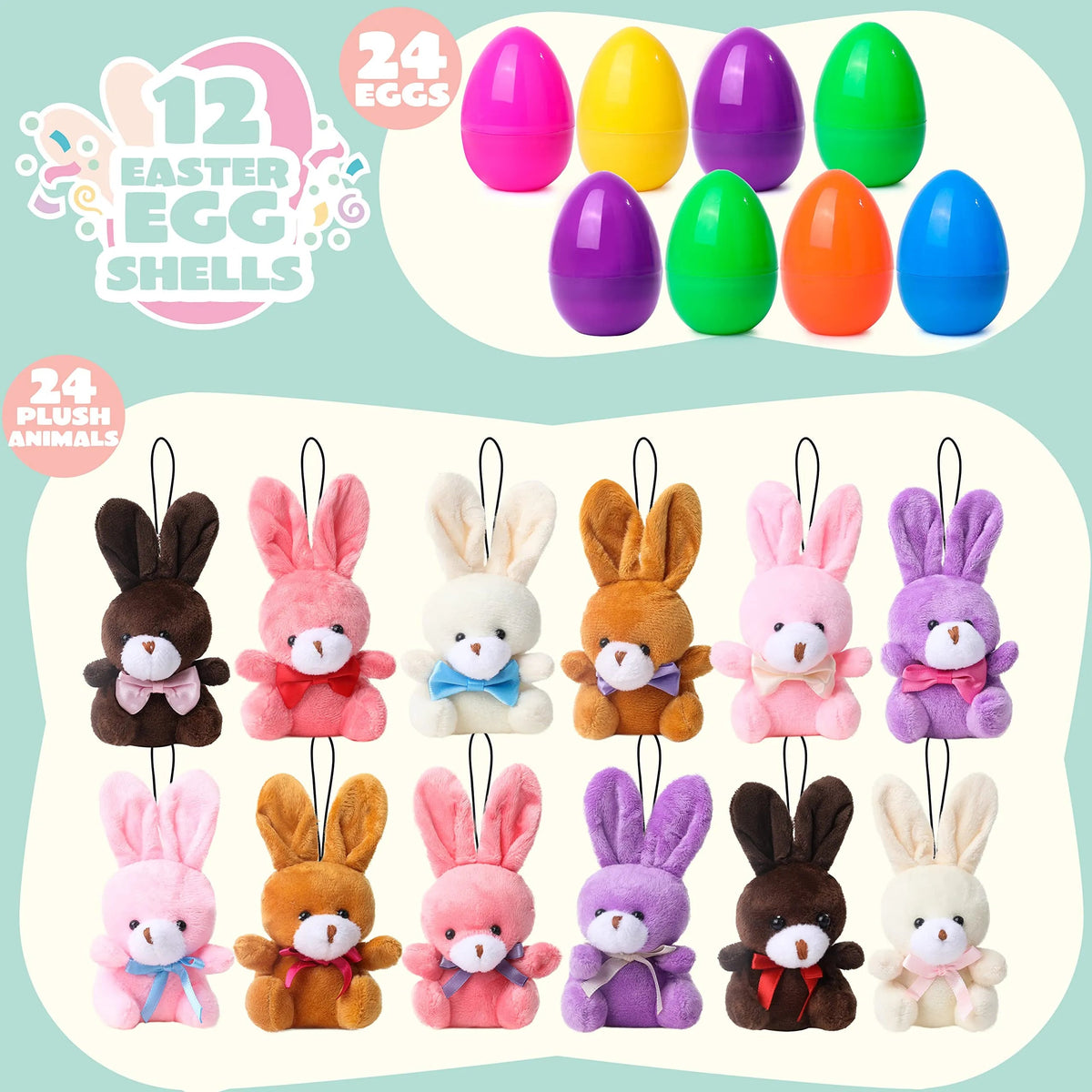 24 Plush Bunny Prefilled Easter Eggs (3.2 Inches)