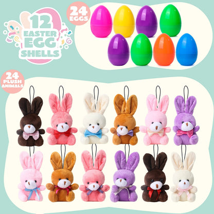 24 Plush Bunny Prefilled Easter Eggs (3.2 Inches)