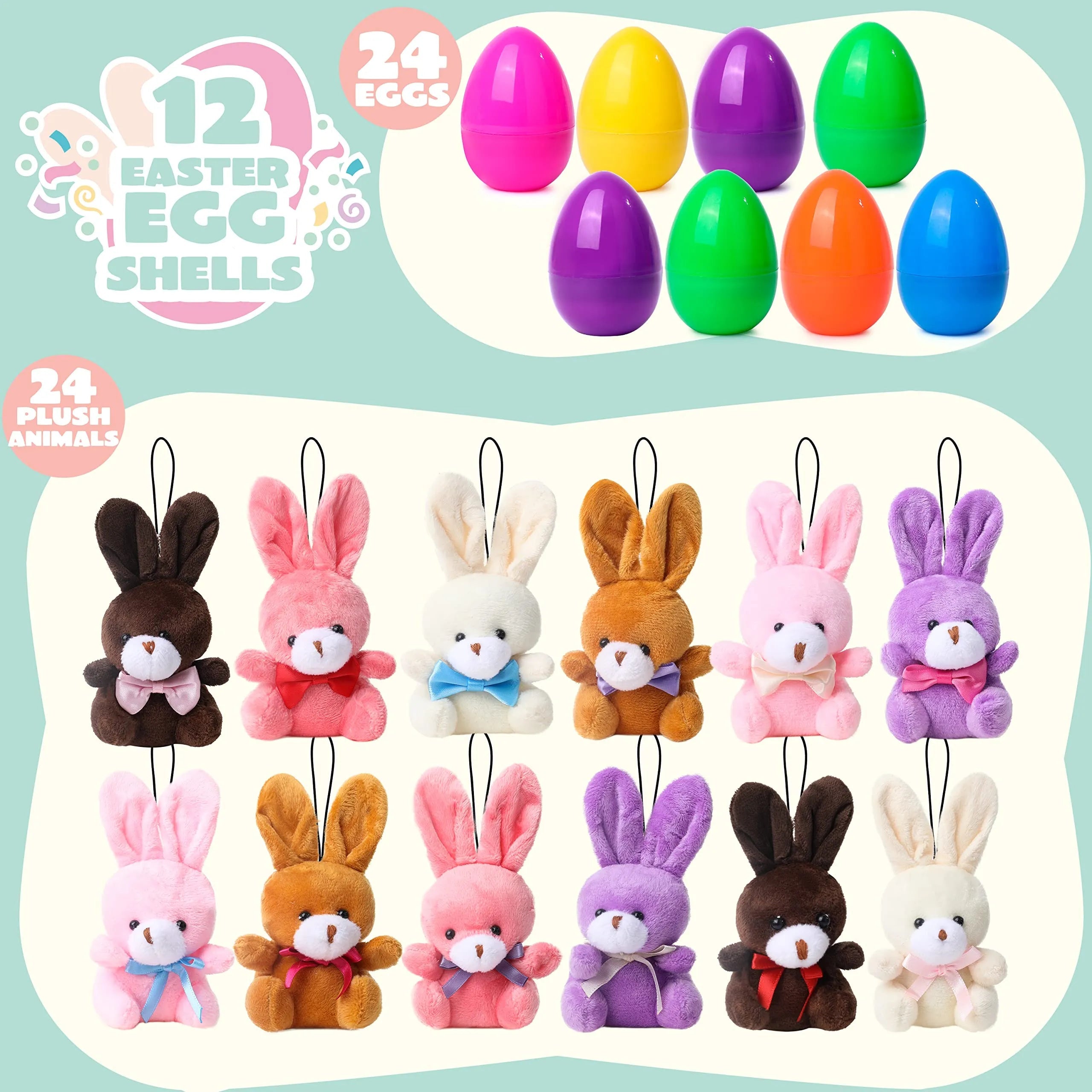 24 Plush Bunny Prefilled Easter Eggs (3.2 Inches)