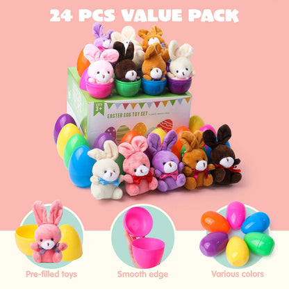 24 Plush Bunny Prefilled Easter Eggs (3.2 Inches)