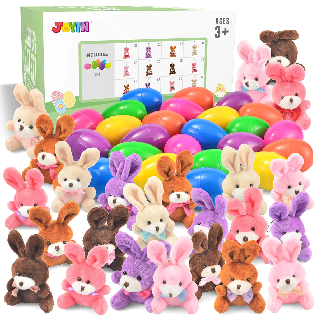 24 Plush Bunny Prefilled Easter Eggs (3.2 Inches)
