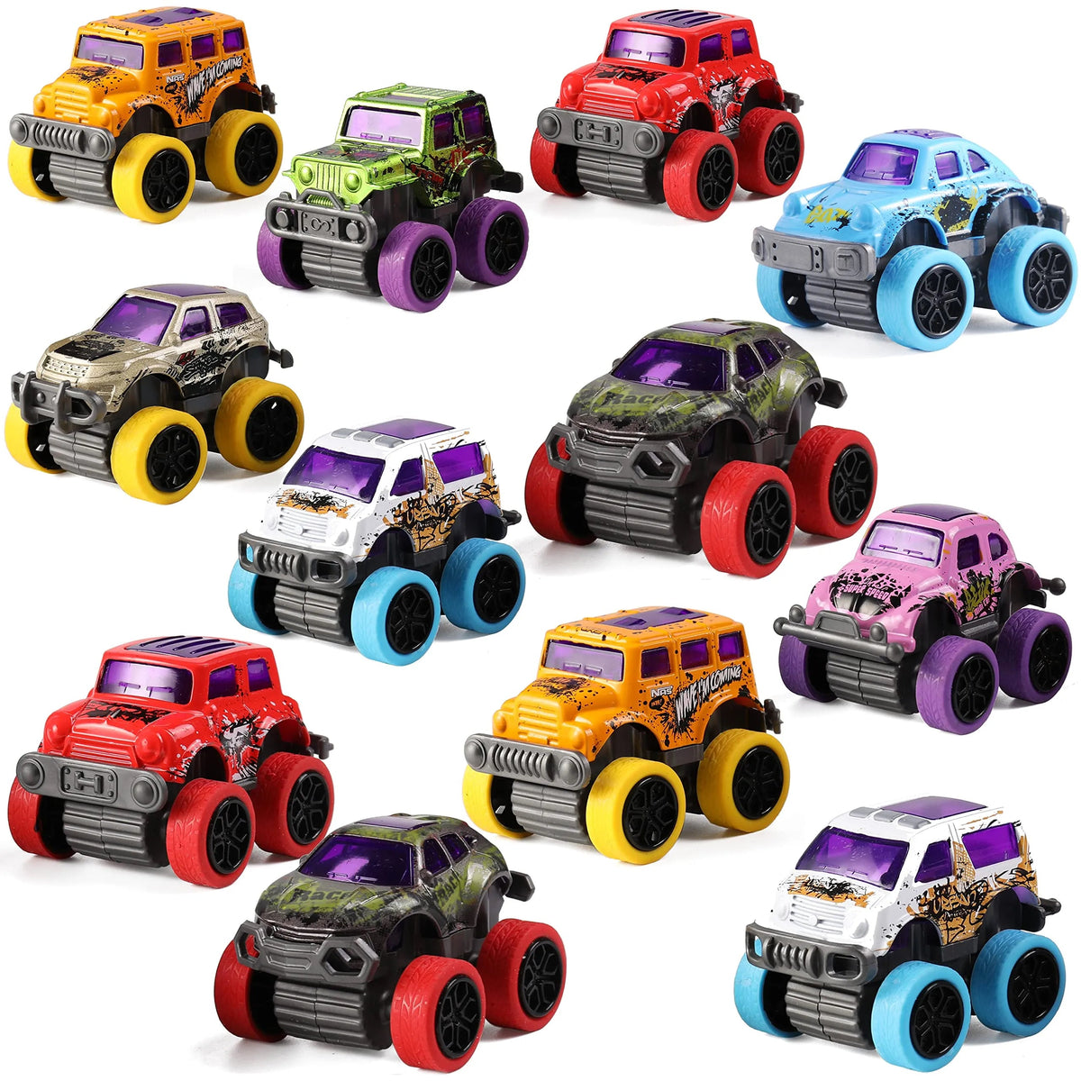 12 Pack 3.8 Inch Easter Eggs with Pull Back Monster Cars & Trucks for Easter Egg Hunt
