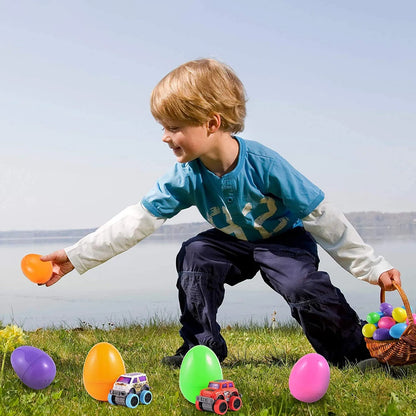 12 Pack 3.8 Inch Easter Eggs with Pull Back Monster Cars & Trucks for Easter Egg Hunt